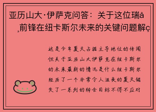 亚历山大·伊萨克问答：关于这位瑞典前锋在纽卡斯尔未来的关键问题解答
